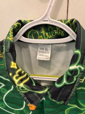 Green Neon Print Button-Up Shirt